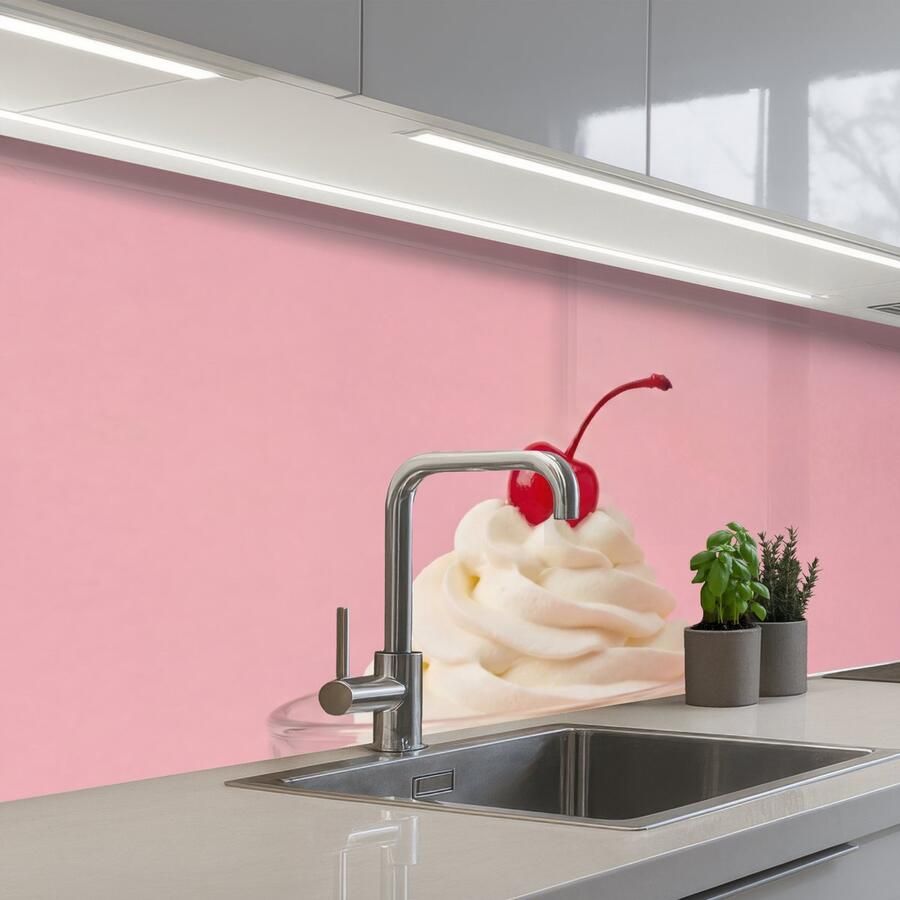 KitchenYeah Keuken achterwand 250x80 cm Spatscherm zelfklevend Kers Slagroom Roze Muurbeschermer Spatwand fornuis