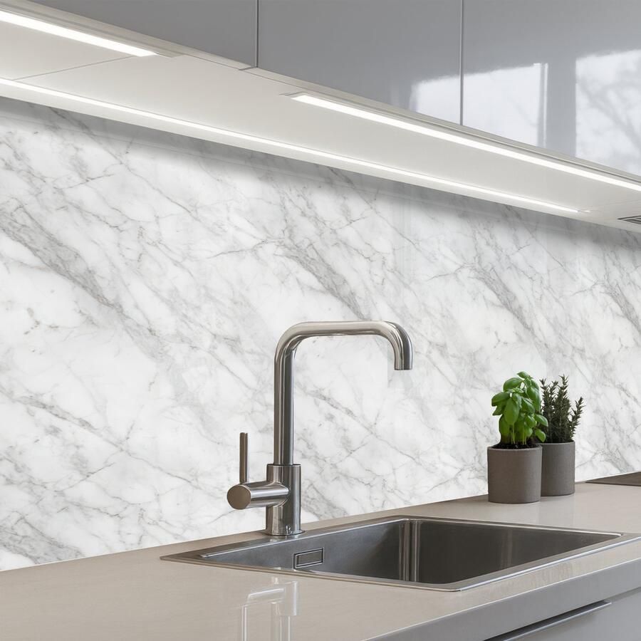 KitchenYeah Keuken achterwand 250x80 cm Spatscherm zelfklevend Klassiek Marmer print Grijs Muurbeschermer Spatwand fornuis