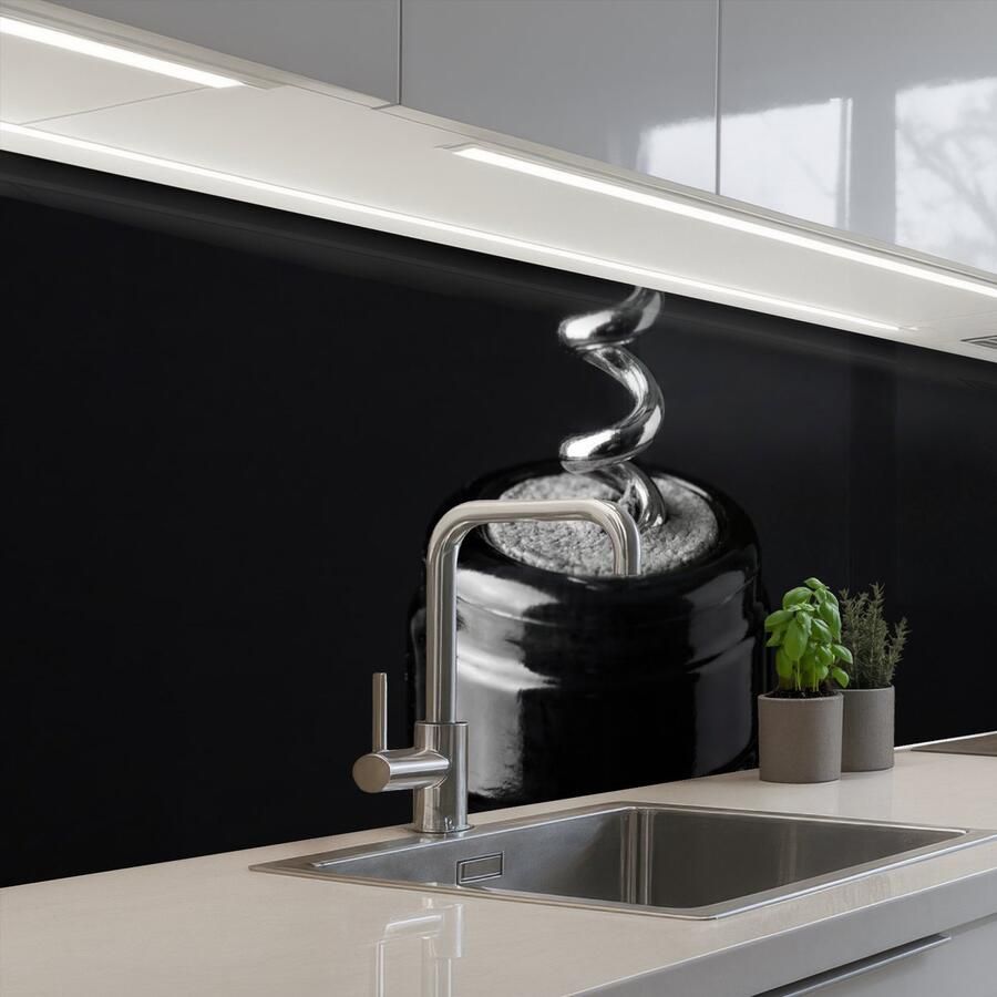 KitchenYeah Keuken achterwand 250x80 cm Spatscherm zelfklevend Kurkentrekker Wijn Zwart Wit Muurbeschermer Spatwand fornuis