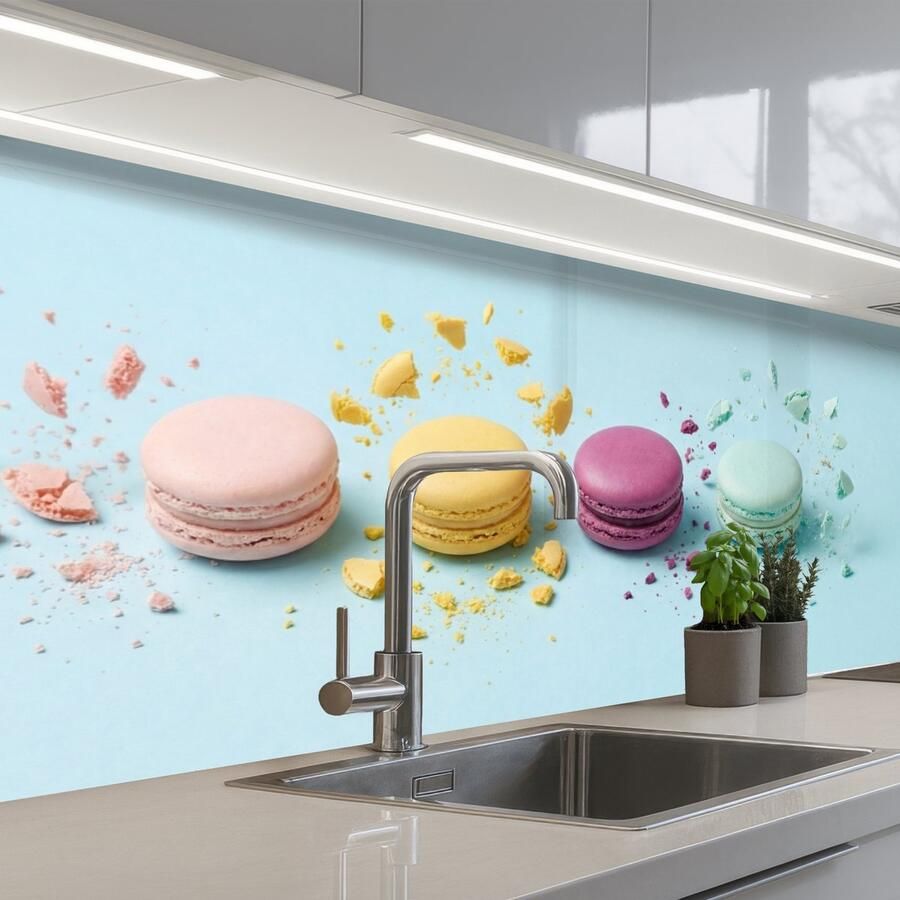 KitchenYeah Keuken achterwand 250x80 cm Spatscherm zelfklevend Macarons Kleurrijk Pastel Muurbeschermer Spatwand fornuis