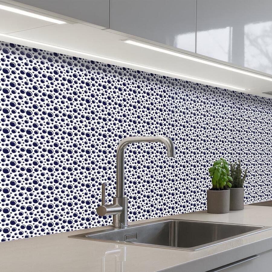 KitchenYeah Keuken achterwand 250x80 cm Spatscherm zelfklevend Oceaan Bubbel Blauw Wit Muurbeschermer Spatwand fornuis