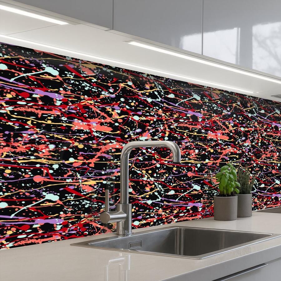 KitchenYeah Keuken achterwand 250x80 cm Spatscherm zelfklevend Spat Abstract Waterverf Zacht Muurbeschermer Spatwand fornuis