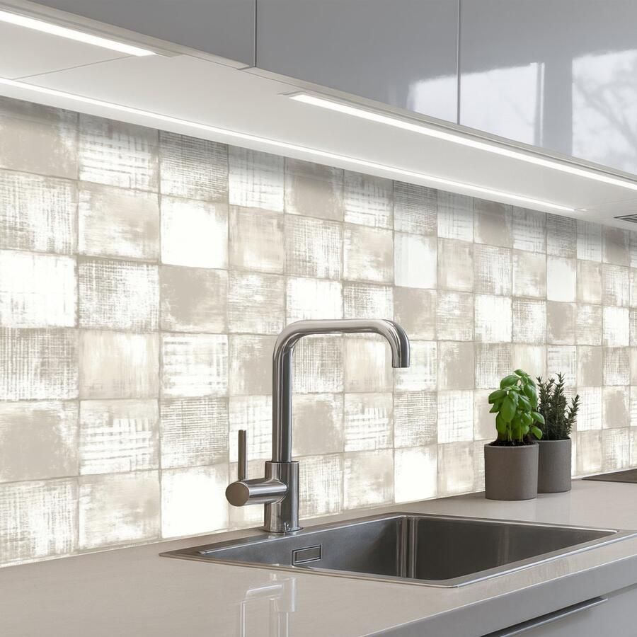 KitchenYeah Keuken achterwand 250x80 cm Spatscherm zelfklevend Tegel Patroon Verweerd Muurbeschermer Spatwand fornuis