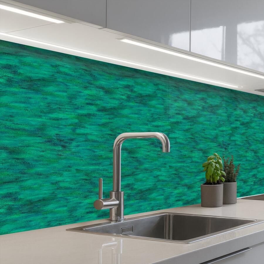 KitchenYeah Keuken achterwand 250x80 cm Spatscherm zelfklevend Vloeiend Olie Texturen Groen Muurbeschermer Spatwand fornuis