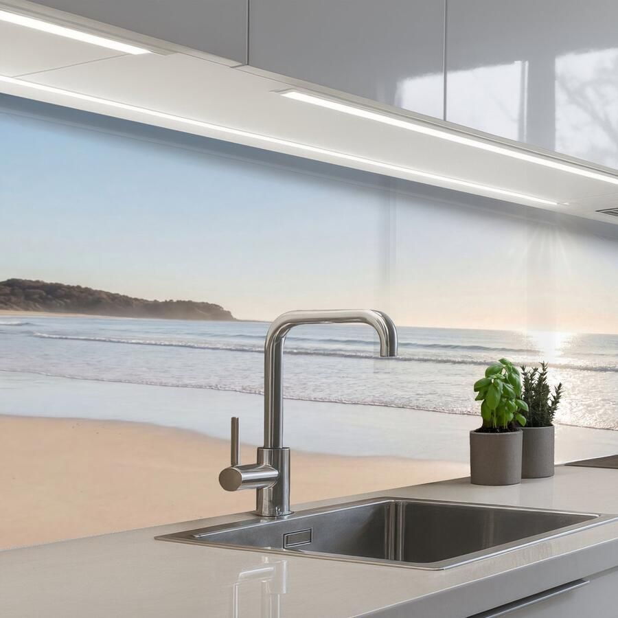KitchenYeah Keuken achterwand 250x80 cm Spatscherm zelfklevend Zee Zon Zand Muurbeschermer Spatwand fornuis
