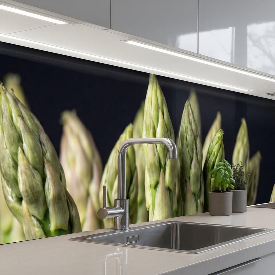 KitchenYeah Keuken achterwand 300x60 cm Spatscherm zelfklevend Asperges Groen Zwart Muurbeschermer Spatwand fornuis