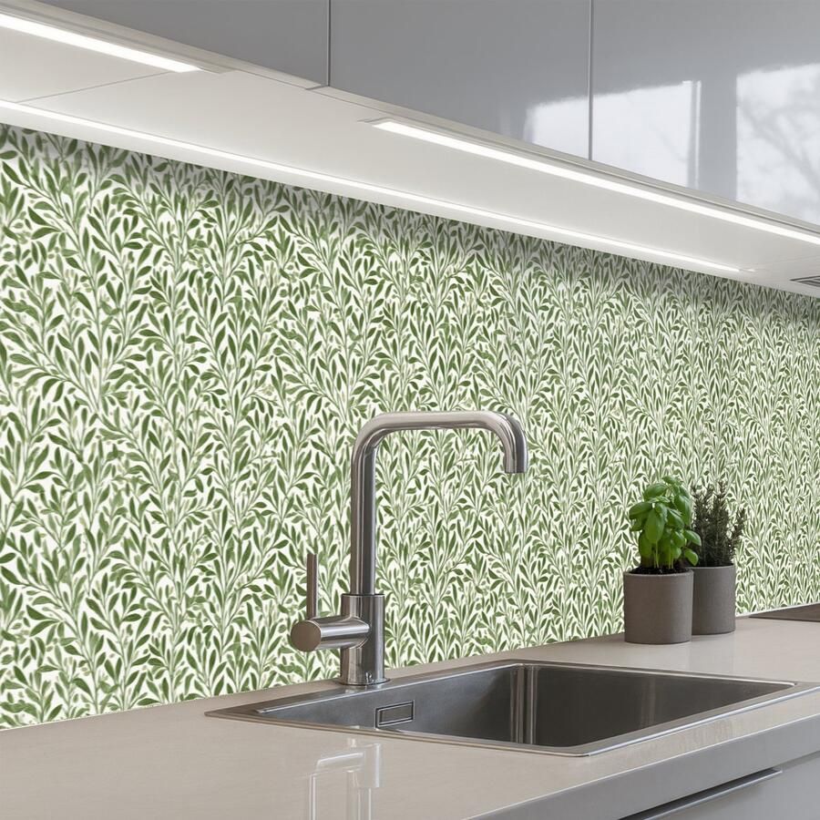 KitchenYeah Keuken achterwand 300x60 cm Spatscherm zelfklevend Botanisch Takken Groen Muurbeschermer Spatwand fornuis