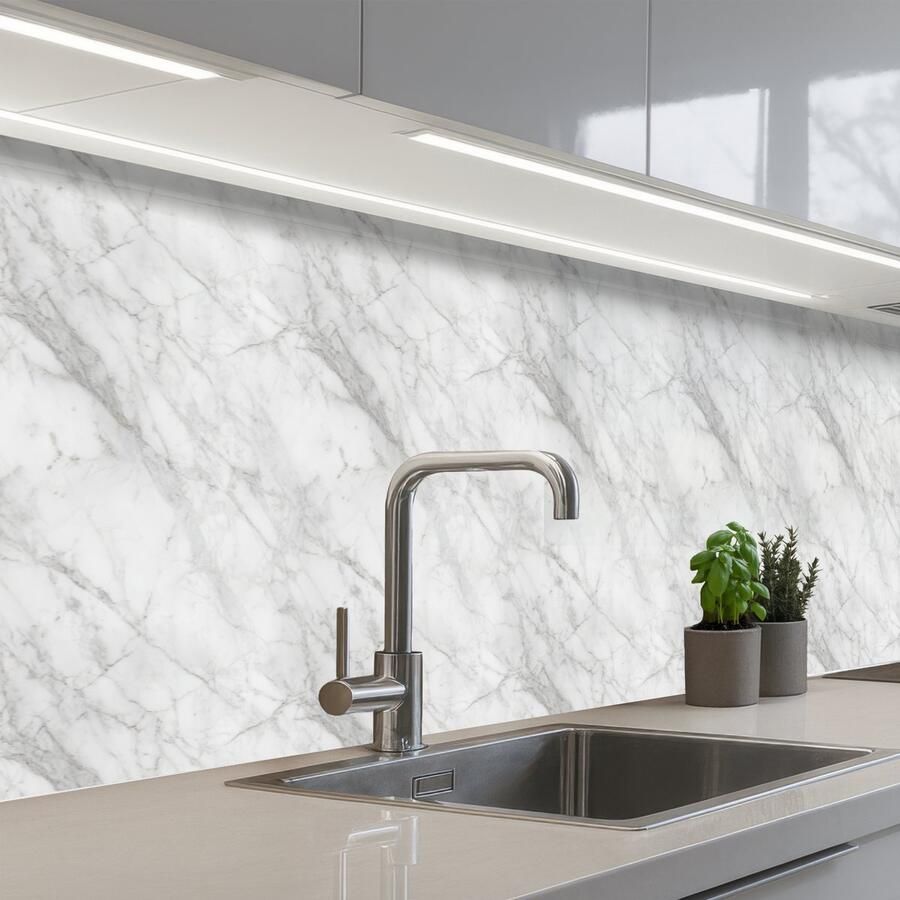KitchenYeah Keuken achterwand 300x60 cm Spatscherm zelfklevend Klassiek Marmer print Grijs Muurbeschermer Spatwand fornuis