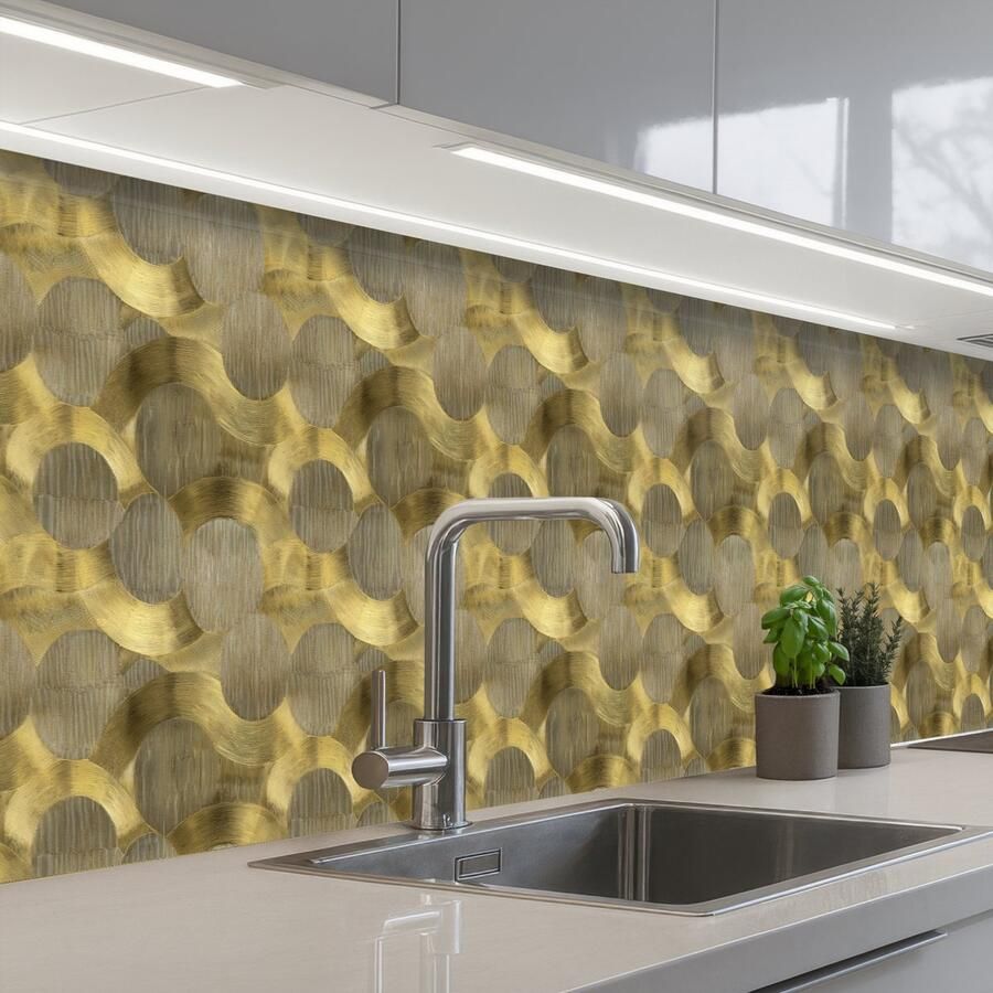 KitchenYeah Keuken achterwand 300x60 cm Spatscherm zelfklevend Modern Geometrisch Goud Muurbeschermer Spatwand fornuis