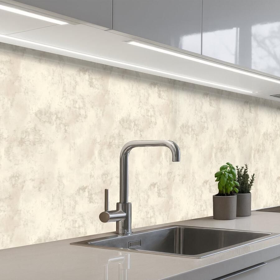 KitchenYeah Keuken achterwand 300x60 cm Spatscherm zelfklevend Patroon Organisch Beige Muurbeschermer Spatwand fornuis