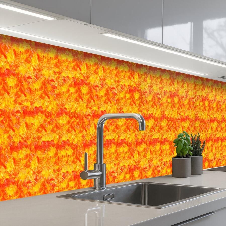 KitchenYeah Keuken achterwand 300x60 cm Spatscherm zelfklevend Verf Oranje Geel Muurbeschermer Spatwand fornuis