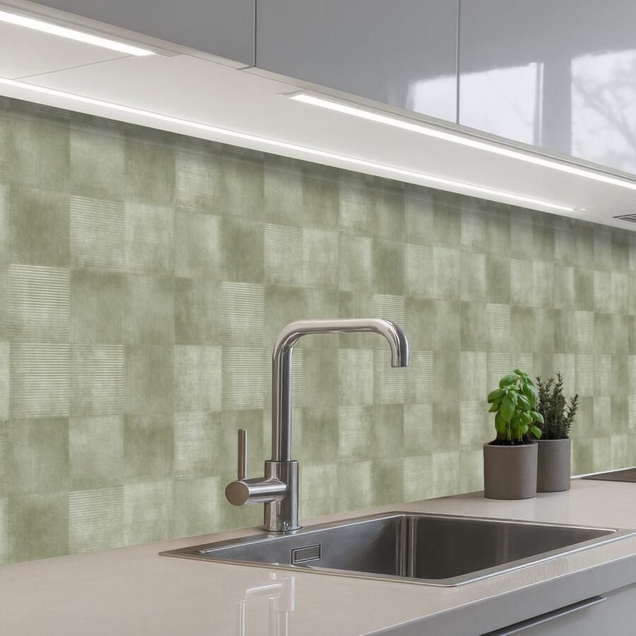 KitchenYeah Keuken achterwand 300x60 cm Spatscherm zelfklevend Vlakken Rustiek Groen Muurbeschermer Spatwand fornuis