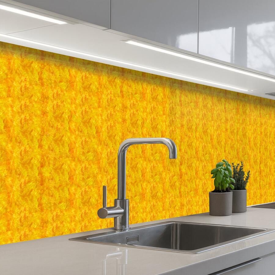 KitchenYeah Keuken achterwand 300x60 cm Spatscherm zelfklevend Vloeiend Olie Verf Geel Muurbeschermer Spatwand fornuis