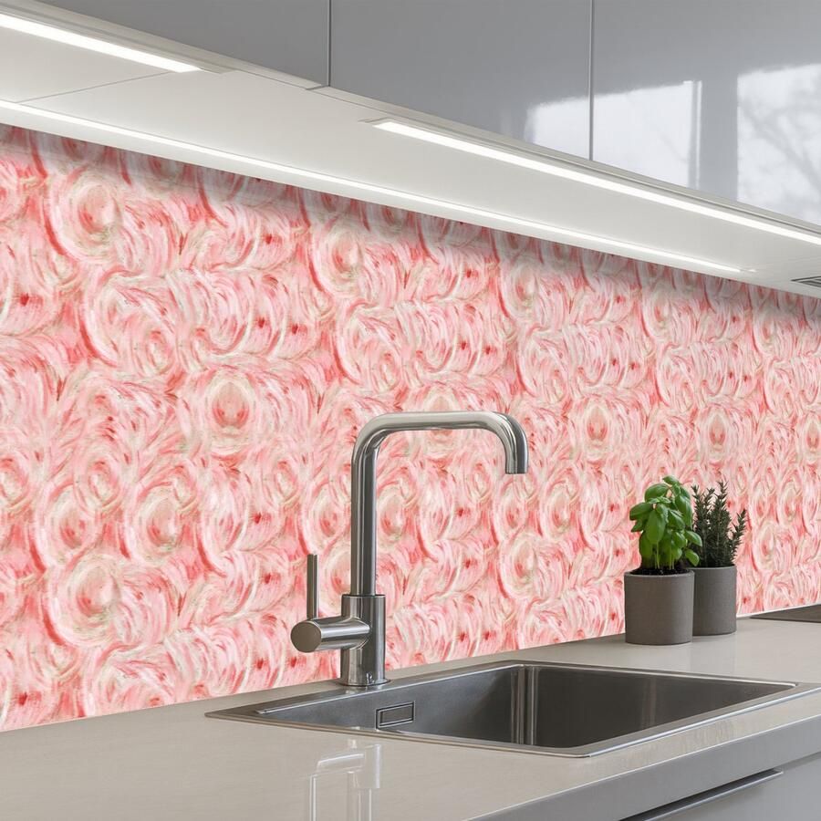 KitchenYeah Keuken achterwand 300x60 cm Spatscherm zelfklevend Vloeiend Olieverf Roze Muurbeschermer Spatwand fornuis