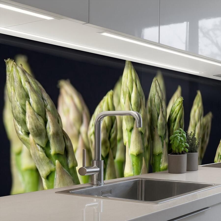 KitchenYeah Keuken achterwand 300x80 cm Spatscherm zelfklevend Asperges Groen Zwart Muurbeschermer Spatwand fornuis