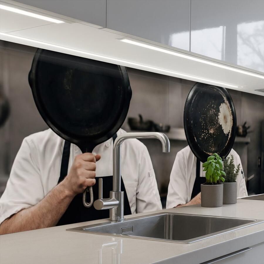 KitchenYeah Keuken achterwand 300x80 cm Spatscherm zelfklevend Koks Koekenpannen Keuken Muurbeschermer Spatwand fornuis