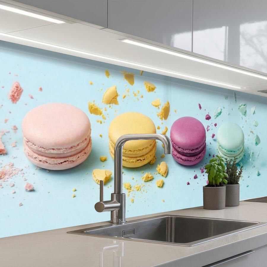 KitchenYeah Keuken achterwand 300x80 cm Spatscherm zelfklevend Macarons Kleurrijk Pastel Muurbeschermer Spatwand fornuis