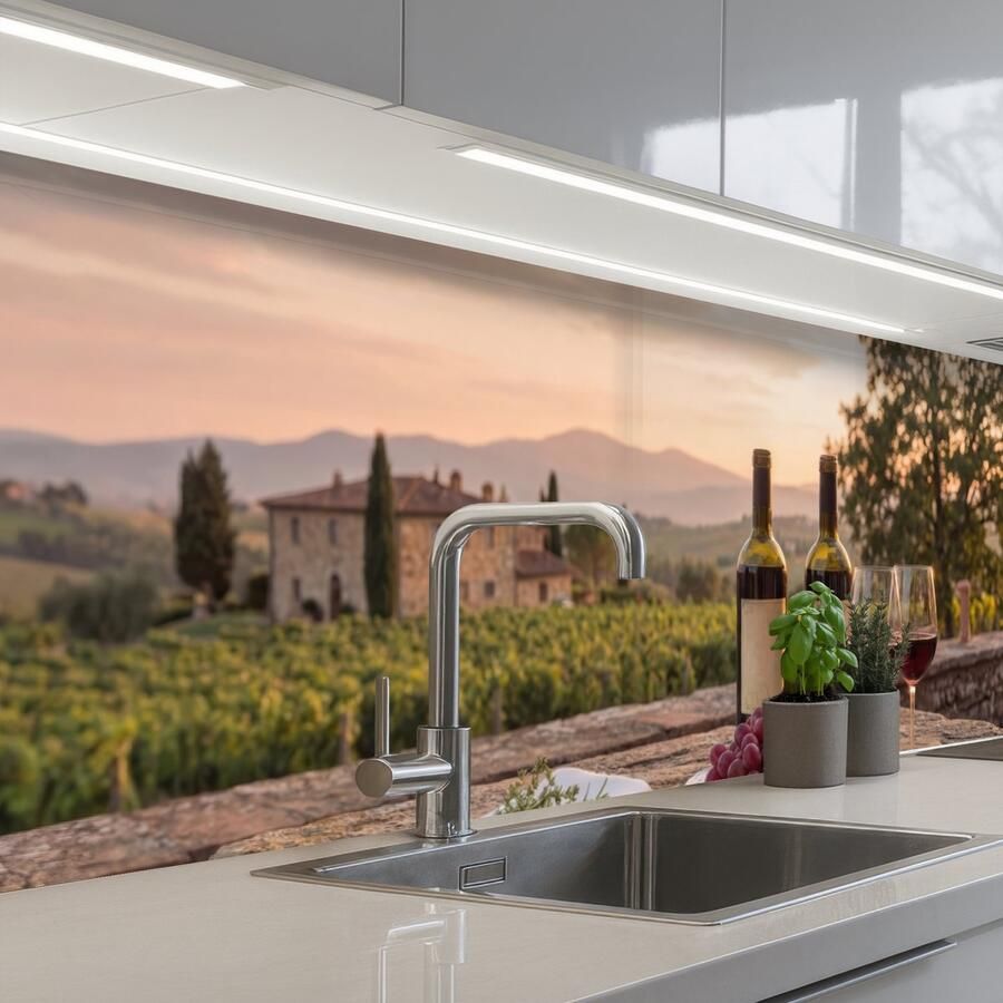 KitchenYeah Keuken achterwand 300x80 cm Spatscherm zelfklevend Wijn Glazen Druiven Wijngaard Muurbeschermer Spatwand fornuis
