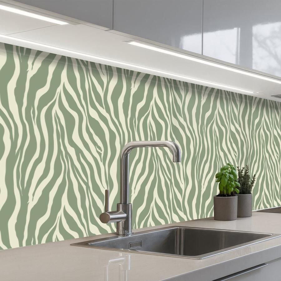 KitchenYeah Keuken achterwand 300x80 cm Spatscherm zelfklevend Zebra Motief Groen Muurbeschermer Spatwand fornuis