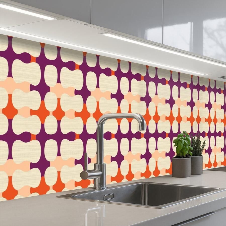 KitchenYeah Keuken achterwand 350x60 cm Spatscherm zelfklevend Modern Patroon Kleurrijk Muurbeschermer Spatwand fornuis