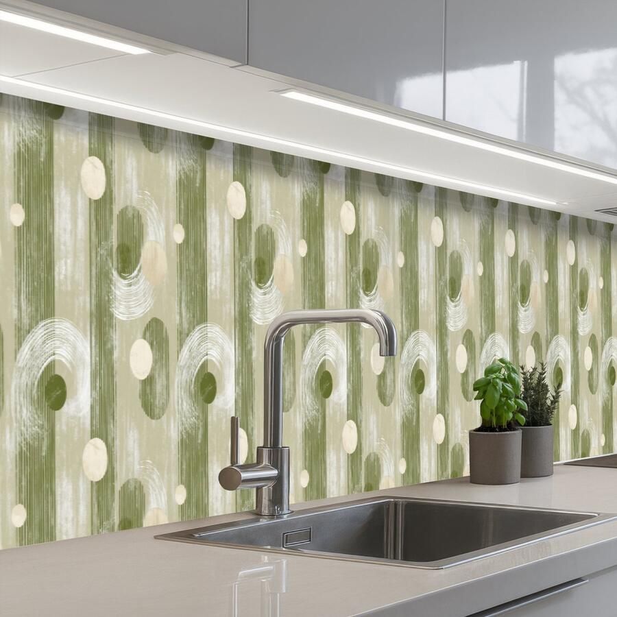 KitchenYeah Keuken achterwand 400x60 cm Spatscherm zelfklevend Artistiek Modern Groen Muurbeschermer Spatwand fornuis