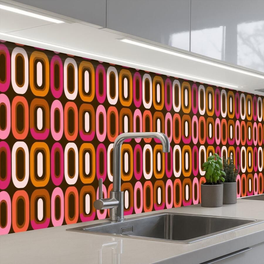 KitchenYeah Keuken achterwand 400x60 cm Spatscherm zelfklevend Modern Retro Kleurrijk Muurbeschermer Spatwand fornuis