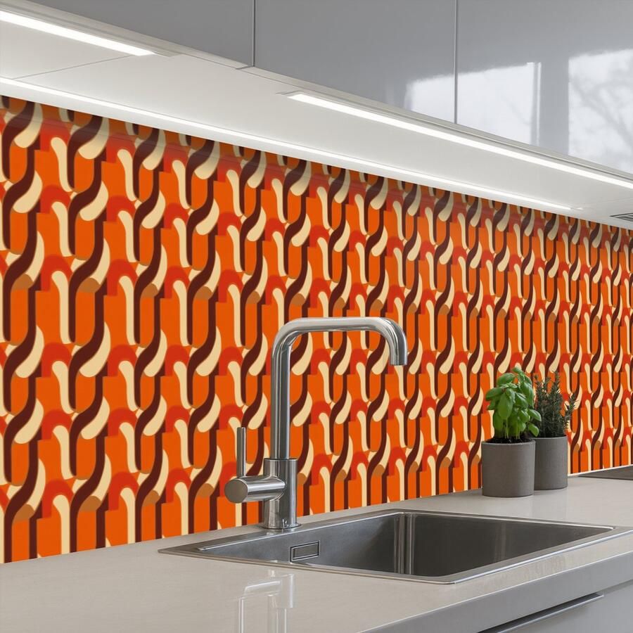 KitchenYeah Keuken achterwand 400x60 cm Spatscherm zelfklevend Retro Modern Kleurrijk Muurbeschermer Spatwand fornuis