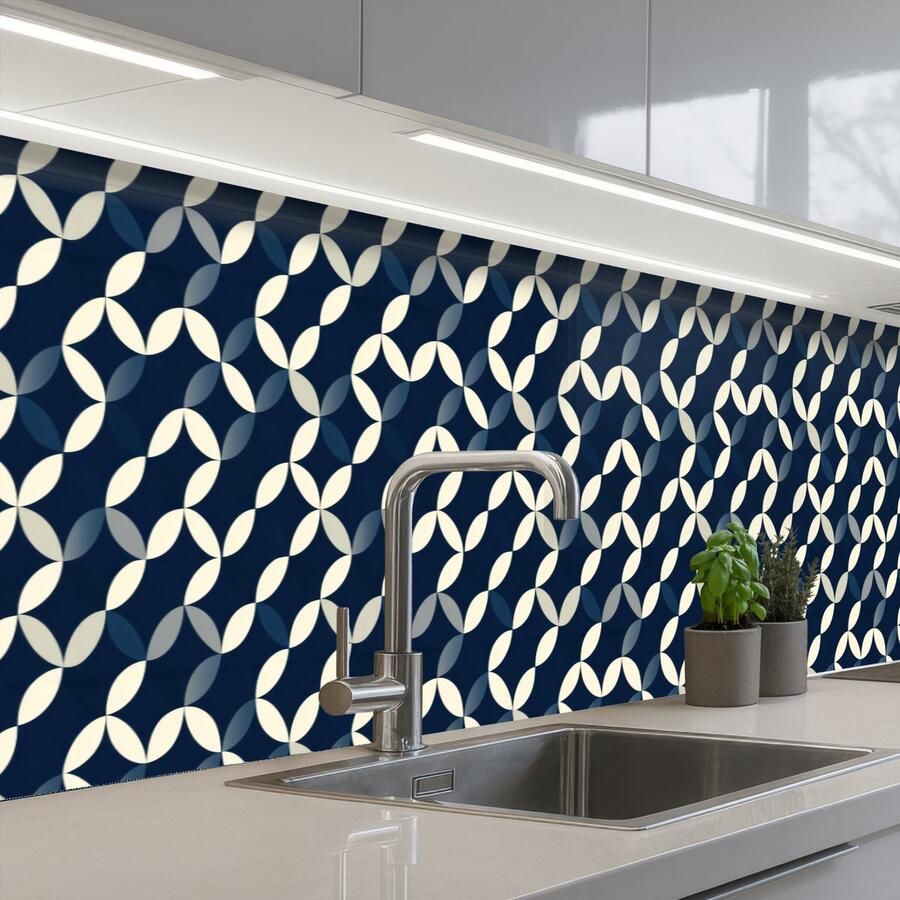 KitchenYeah Keuken achterwand 400x80 cm Spatscherm zelfklevend Abstract Patroon Blauw Muurbeschermer Spatwand fornuis