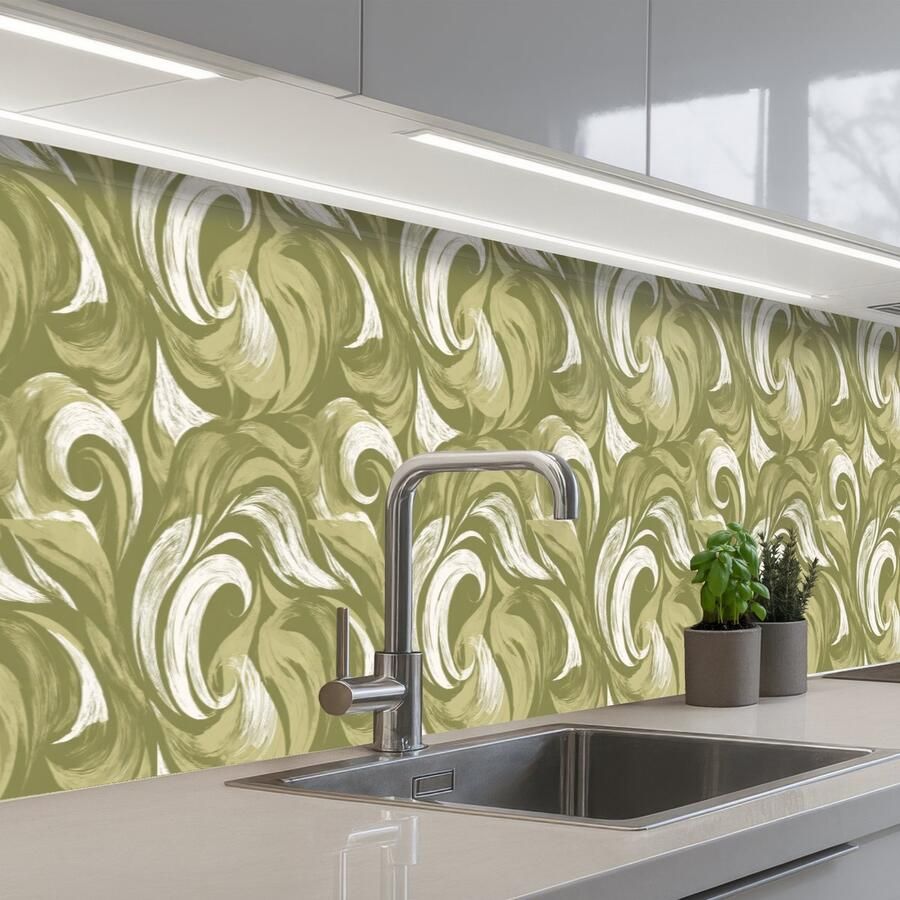 KitchenYeah Keuken achterwand 400x80 cm Spatscherm zelfklevend Abstract Textuur Groen Muurbeschermer Spatwand fornuis