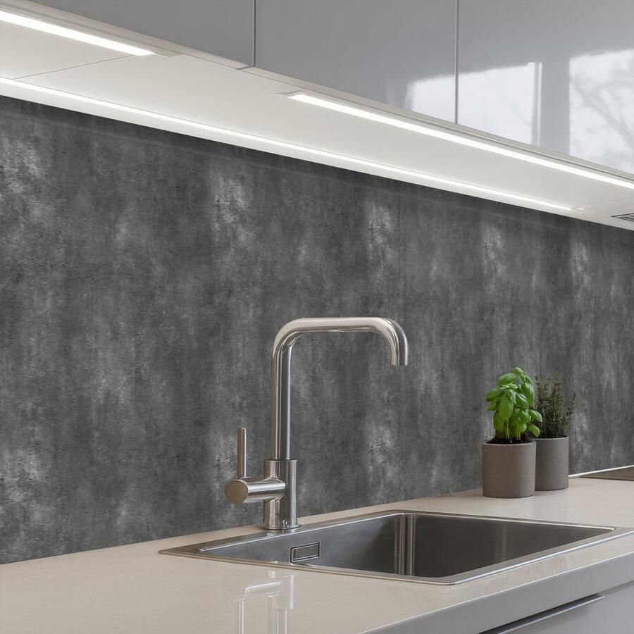 KitchenYeah Keuken achterwand 400x80 cm Spatscherm zelfklevend Donkergrijs Ruw Beton print Muurbeschermer Spatwand fornuis