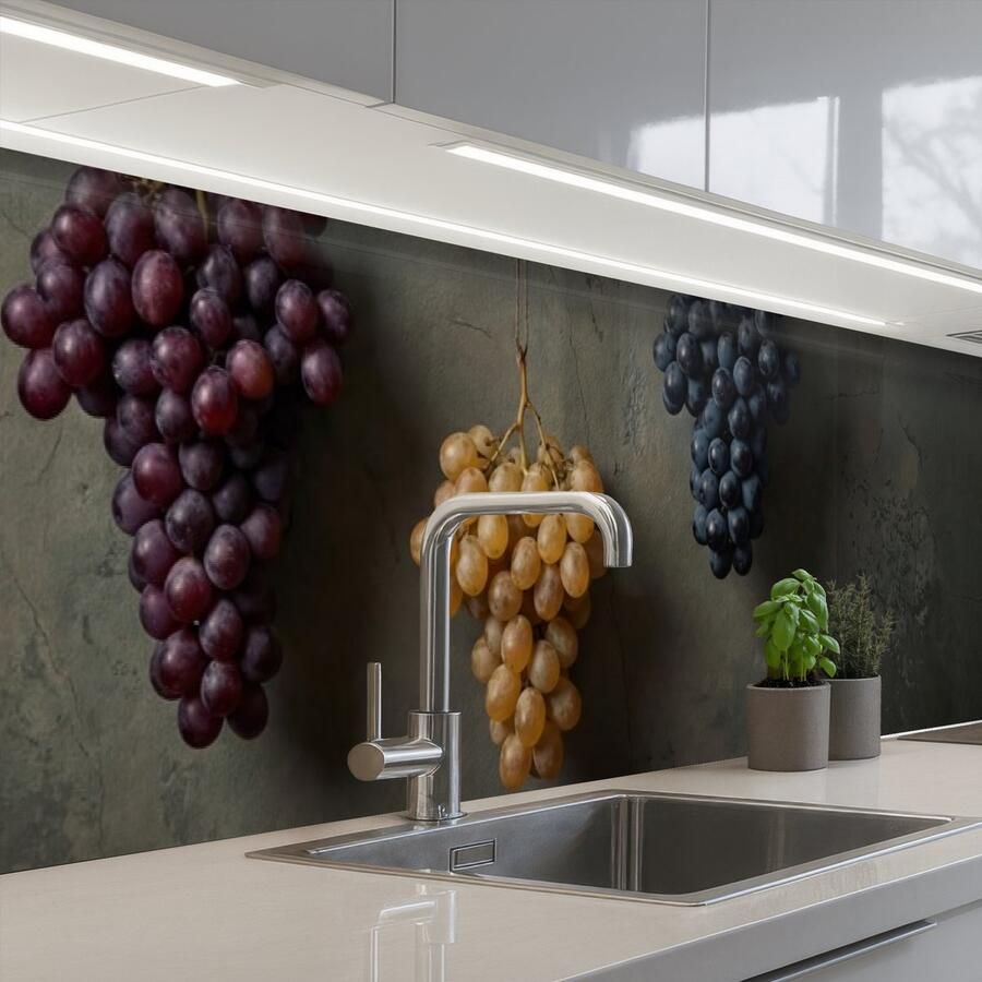 KitchenYeah Keuken achterwand 400x80 cm Spatscherm zelfklevend Druiven Kleurrijk Muur Muurbeschermer Spatwand fornuis