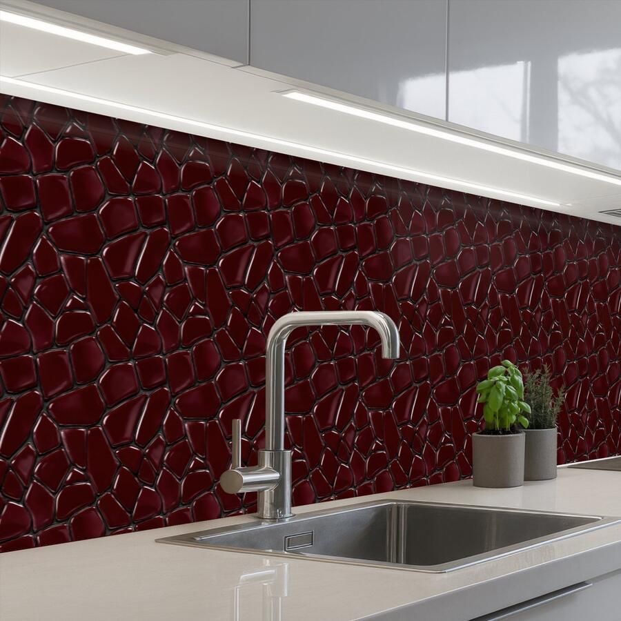 KitchenYeah Keuken achterwand 400x80 cm Spatscherm zelfklevend Mozaïek Tegel Bordeauxrood Muurbeschermer Spatwand fornuis