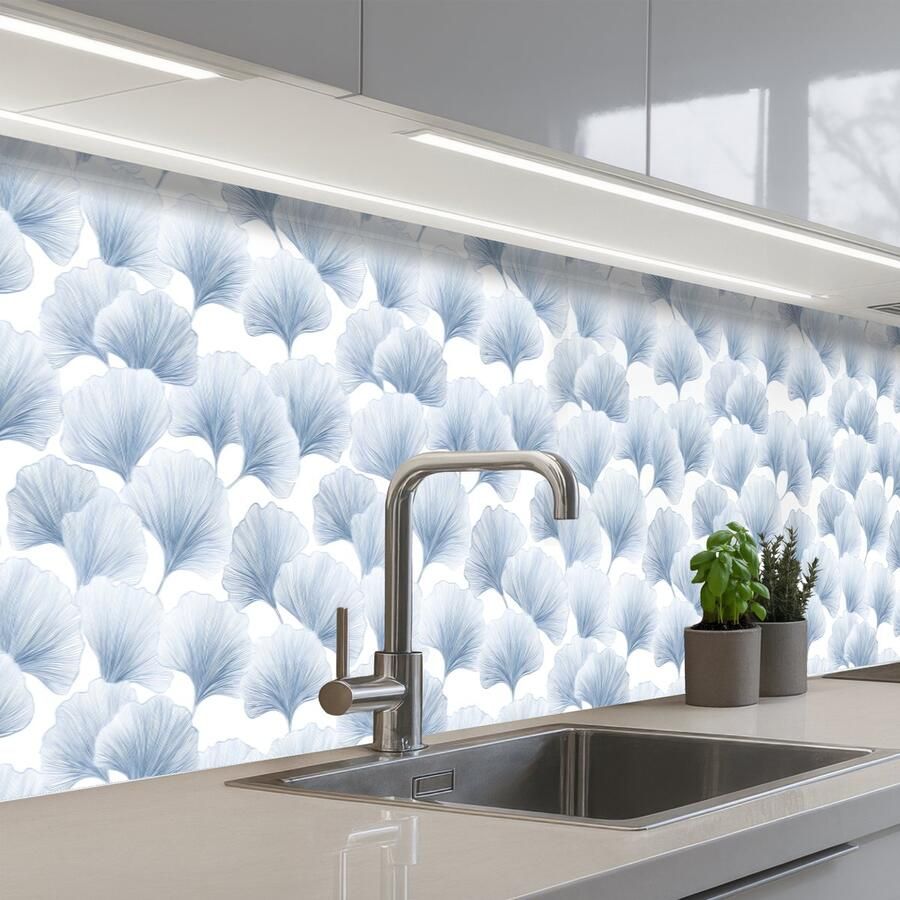 KitchenYeah Keuken achterwand 400x80 cm Spatscherm zelfklevend Waaier Modern Blauw Muurbeschermer Spatwand fornuis