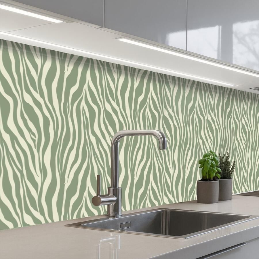 KitchenYeah Keuken achterwand 400x80 cm Spatscherm zelfklevend Zebra Motief Groen Muurbeschermer Spatwand fornuis