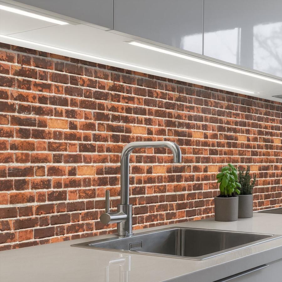 KitchenYeah Keuken achterwand 450x60 cm Spatscherm zelfklevend Bakstenen Oud Muur Verkleuring Muurbeschermer Spatwand fornuis