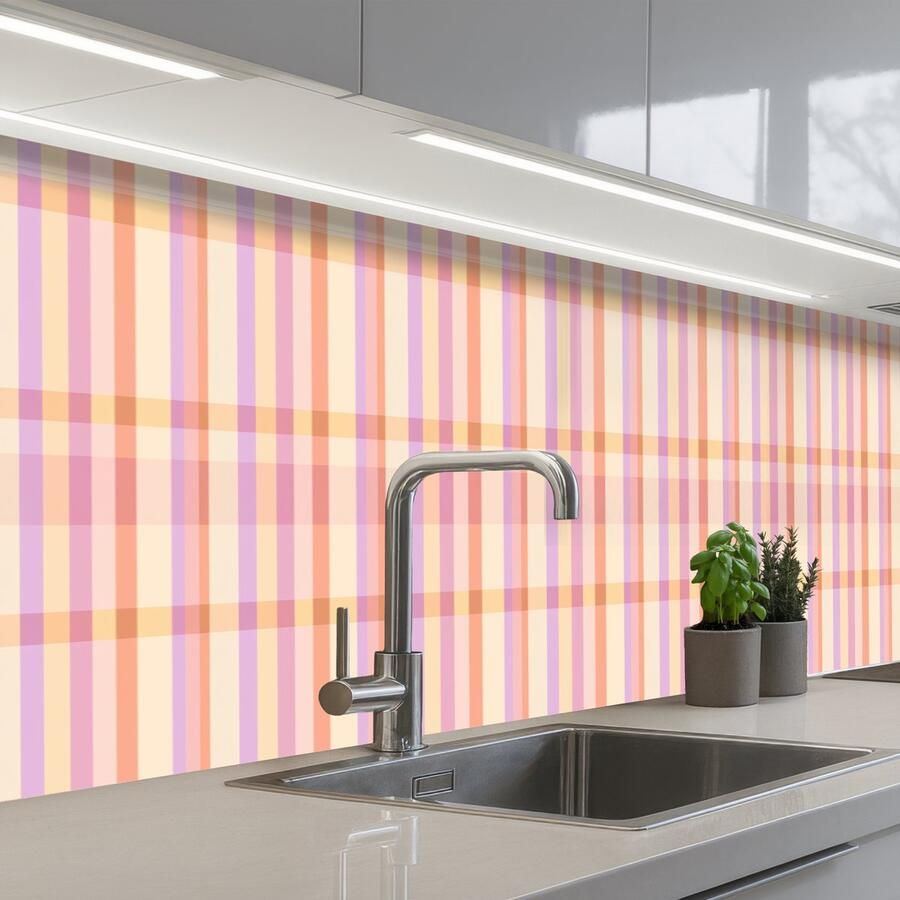 KitchenYeah Keuken achterwand 450x60 cm Spatscherm zelfklevend Pastel uitpatroon Geometrisch Muurbeschermer Spatwand fornuis