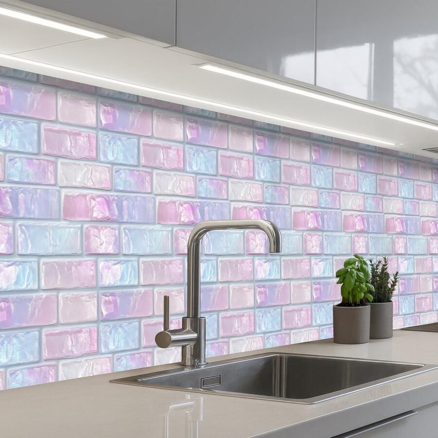 KitchenYeah Keuken achterwand 450x60 cm Spatscherm zelfklevend Roze Parel Glans Muur Muurbeschermer Spatwand fornuis