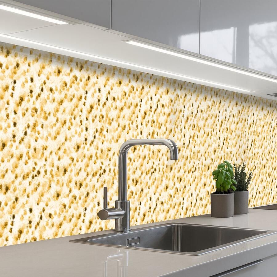 KitchenYeah Keuken achterwand 500x60 cm Spatscherm zelfklevend Olie Verf Texturen Beige Muurbeschermer Spatwand fornuis