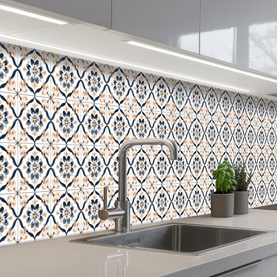 KitchenYeah Keuken achterwand 500x80 cm Spatscherm zelfklevend Bladvorm Patroon Kleurrijk Muurbeschermer Spatwand fornuis