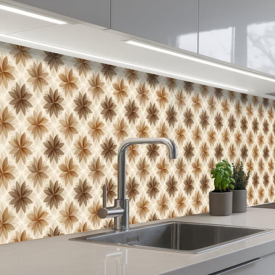 KitchenYeah Keuken achterwand 500x80 cm Spatscherm zelfklevend Geografisch Patroon Bruin Muurbeschermer Spatwand fornuis