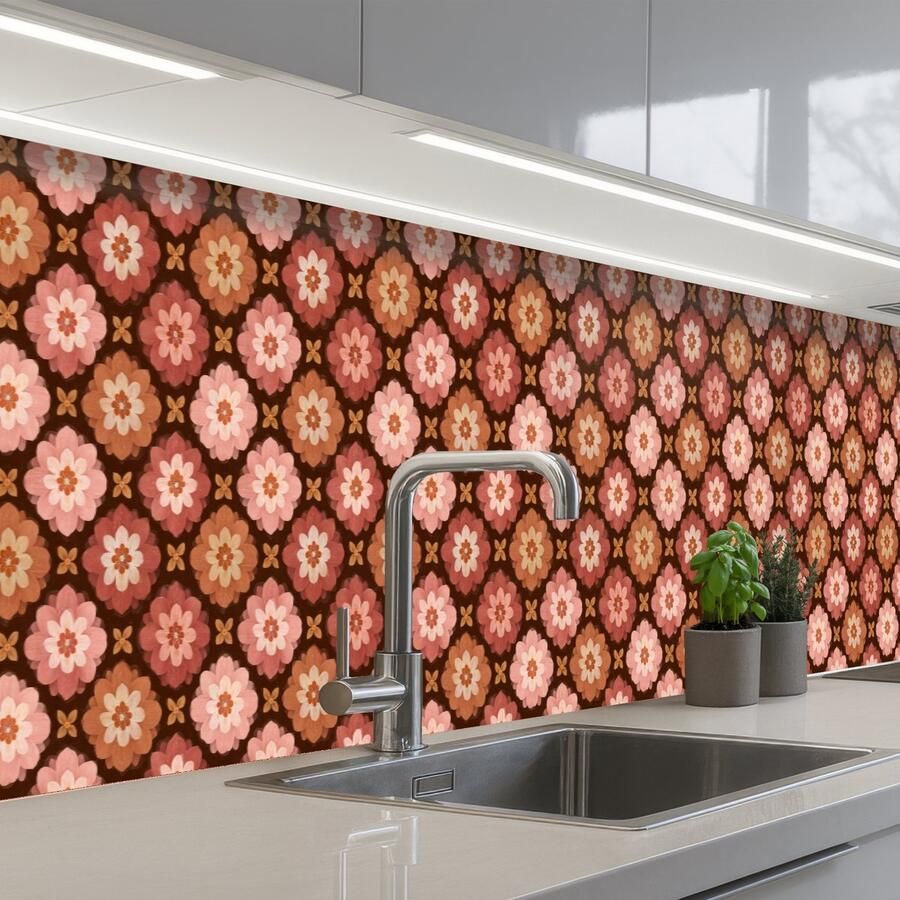 KitchenYeah Keuken achterwand 500x80 cm Spatscherm zelfklevend Geometrisch Bloemen Kleurrijk Muurbeschermer Spatwand fornuis