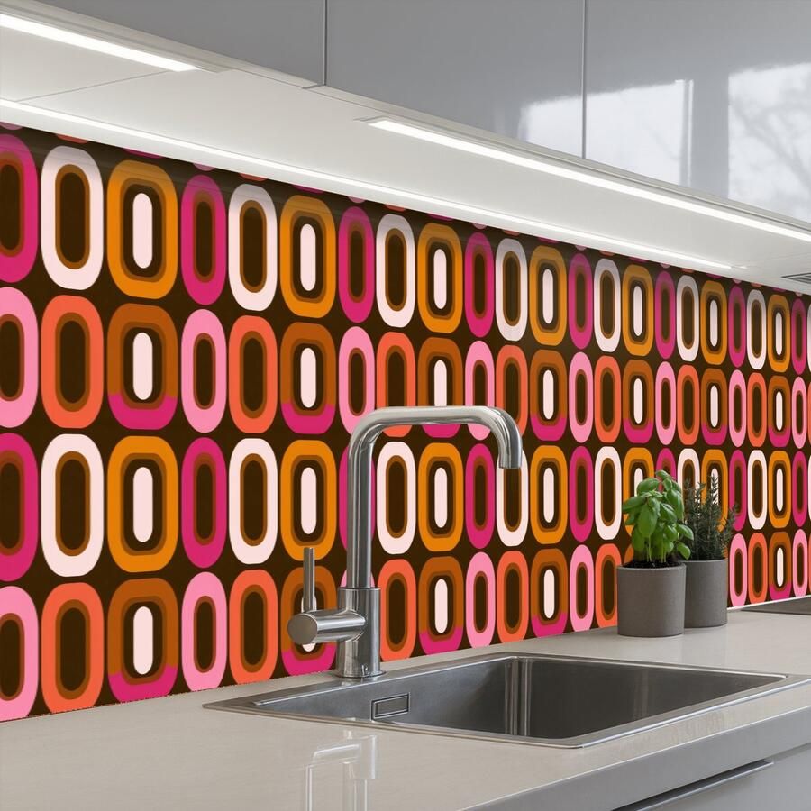 KitchenYeah Keuken achterwand 500x80 cm Spatscherm zelfklevend Modern Retro Kleurrijk Muurbeschermer Spatwand fornuis