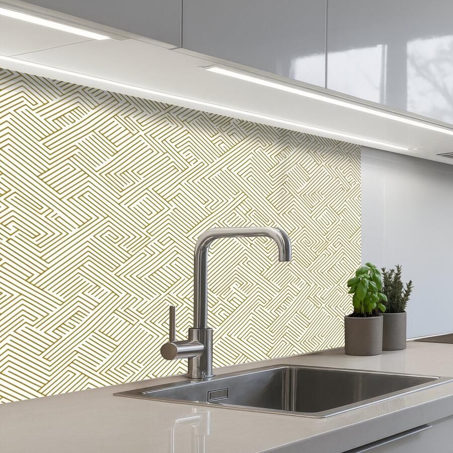 KitchenYeah Keuken achterwand 80x60 cm Spatscherm zelfklevend Geometrisch Lijnen Groen Muurbeschermer Spatwand fornuis