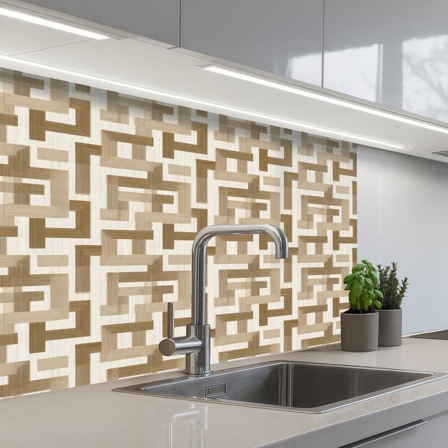 KitchenYeah Keuken achterwand 80x60 cm Spatscherm zelfklevend Geometrisch Retro Bruin Muurbeschermer Spatwand fornuis