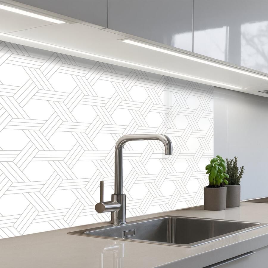 KitchenYeah Keuken achterwand 80x60 cm Spatscherm zelfklevend Grafisch Patroon Modern Driedubbel Muurbeschermer Spatwand fornuis