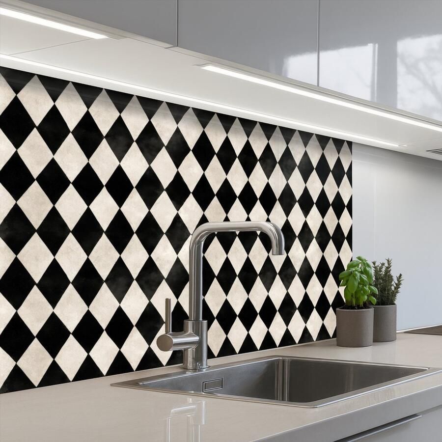 KitchenYeah Keuken achterwand 80x60 cm Spatscherm zelfklevend Klassiek Patroon Zwart Muurbeschermer Spatwand fornuis