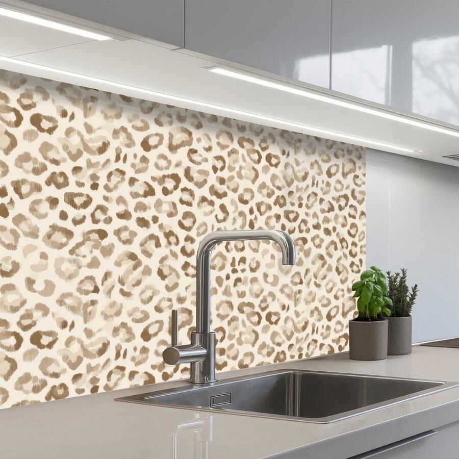 KitchenYeah Keuken achterwand 80x60 cm Spatscherm zelfklevend Luipaard Klassiek Beige Muurbeschermer Spatwand fornuis