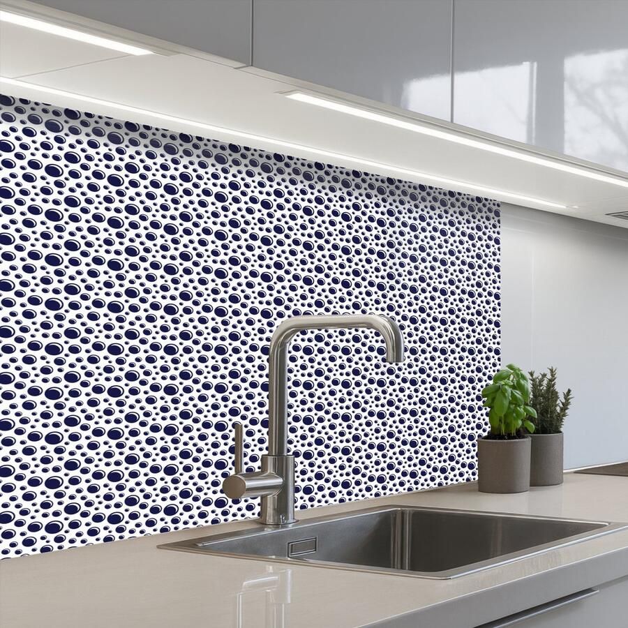 KitchenYeah Keuken achterwand 80x60 cm Spatscherm zelfklevend Oceaan Bubbel Blauw Wit Muurbeschermer Spatwand fornuis