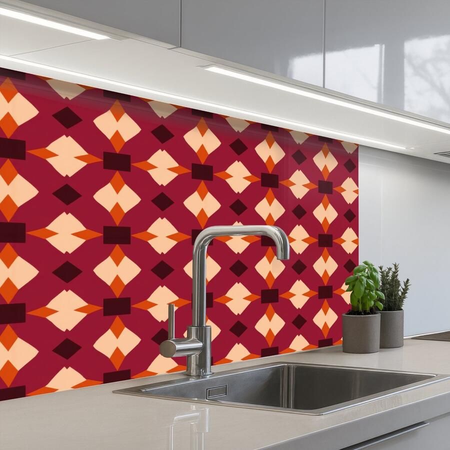 KitchenYeah Keuken achterwand 80x60 cm Spatscherm zelfklevend Retro Patroon Kleurrijk Muurbeschermer Spatwand fornuis