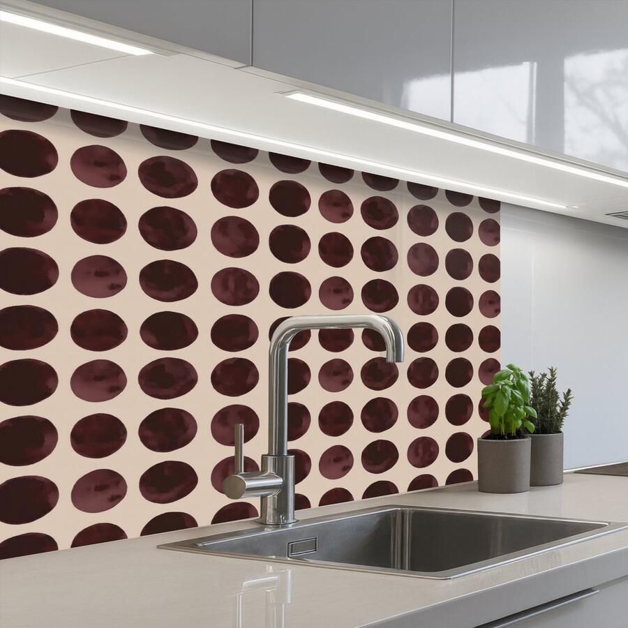 KitchenYeah Keuken achterwand 80x60 cm Spatscherm zelfklevend Stippen Patroon Bruin Muurbeschermer Spatwand fornuis
